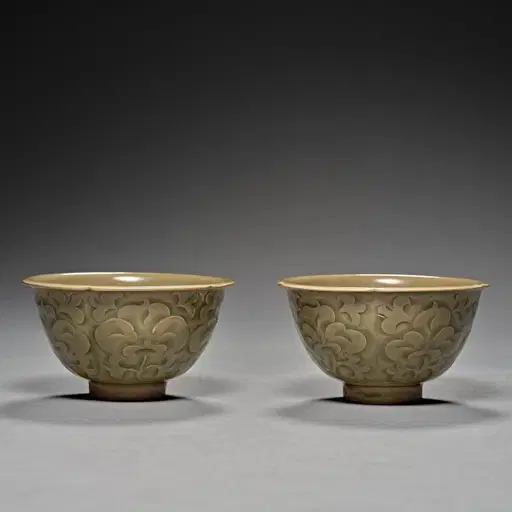 Two carved Yaozhou celadon bowls